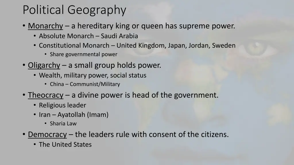 political geography monarchy a hereditary king