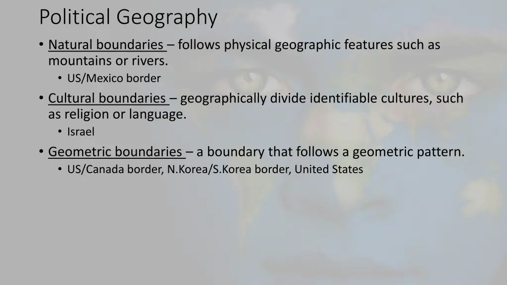 political geography natural boundaries follows