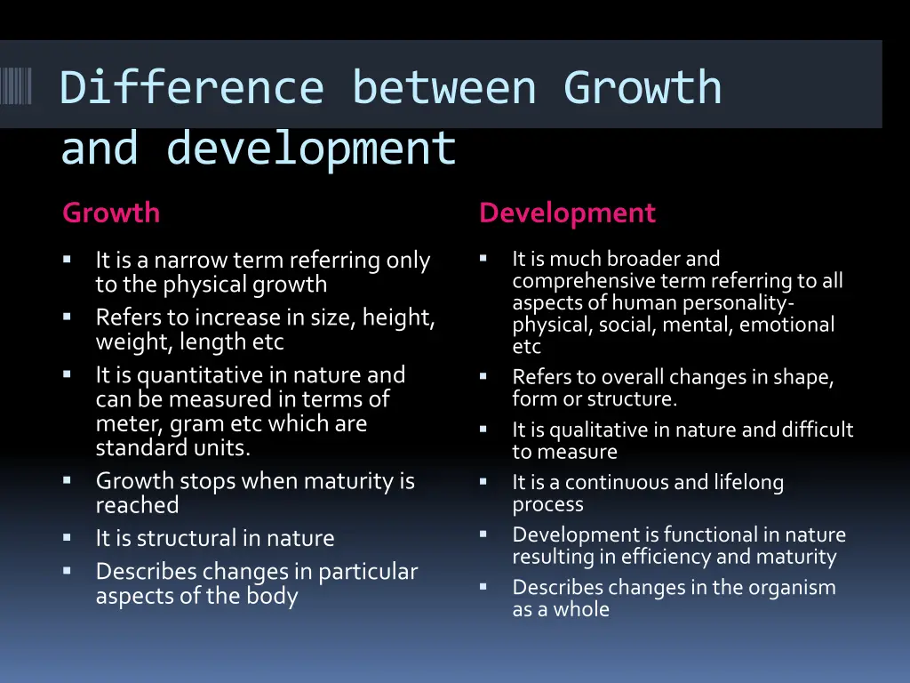 difference between growth and development