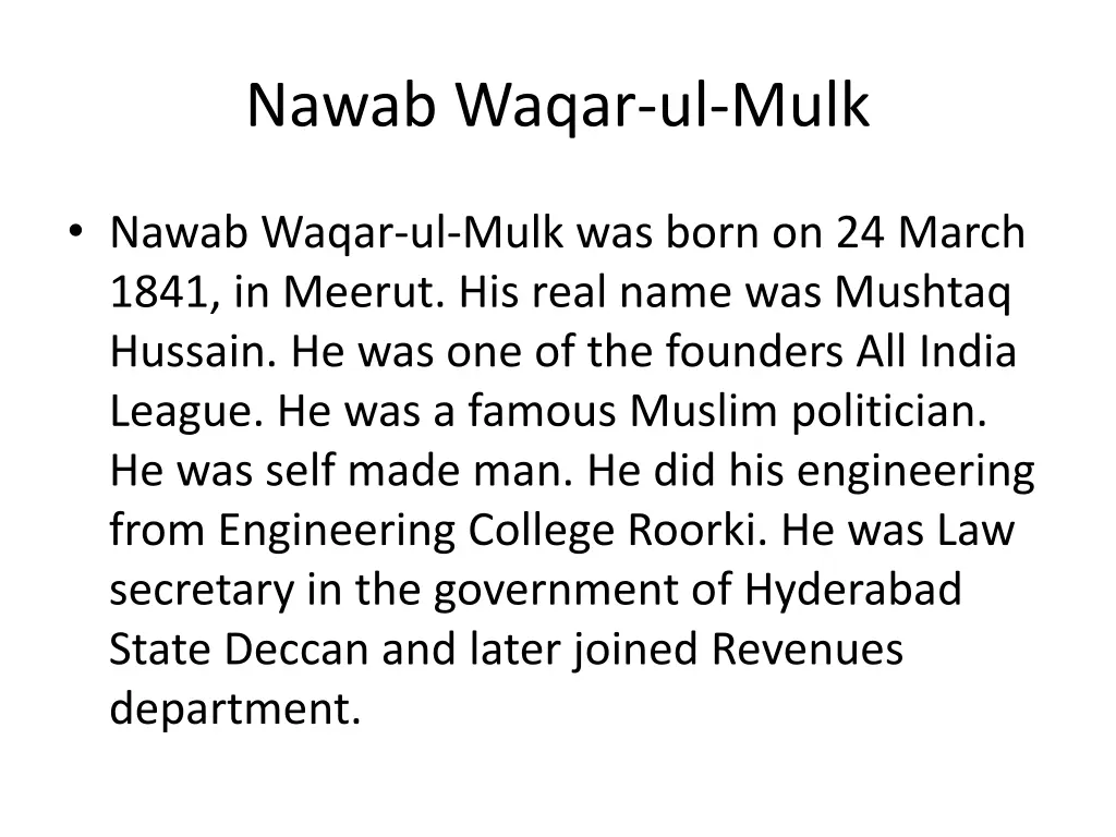 nawab waqar ul mulk