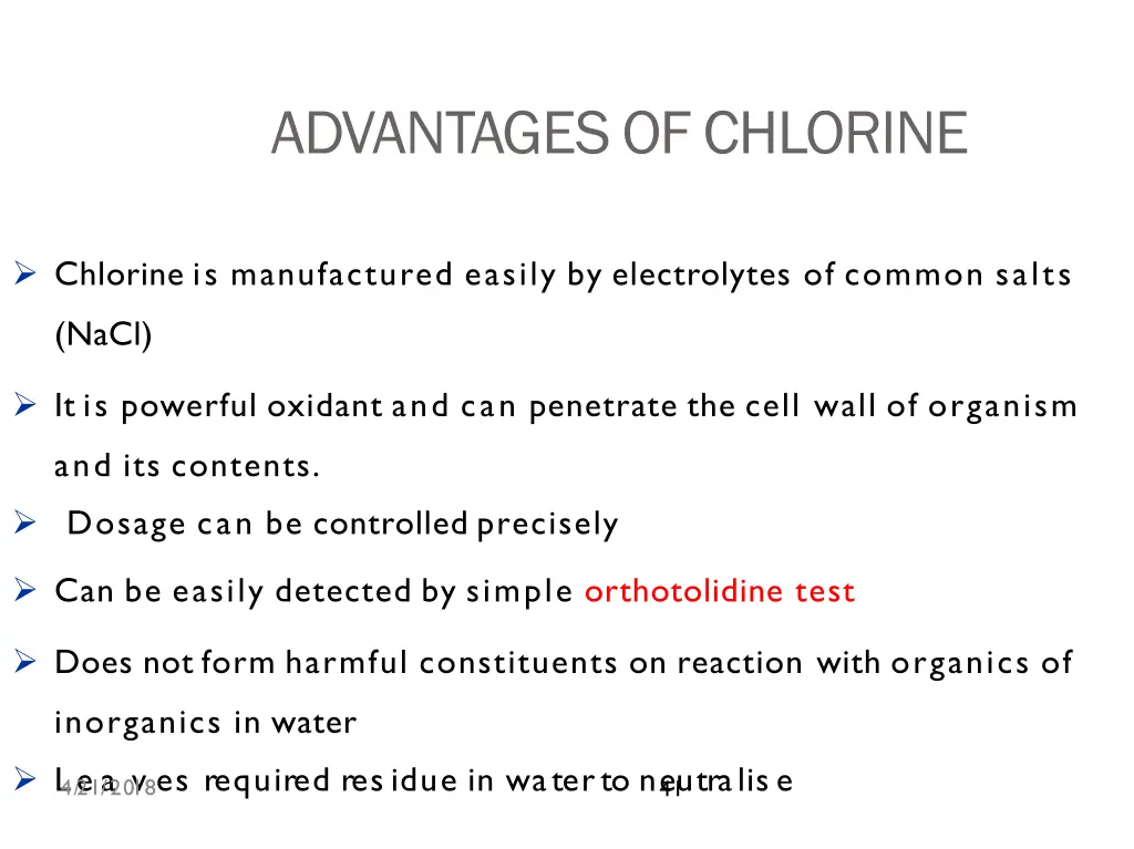 advantagesof chlorine