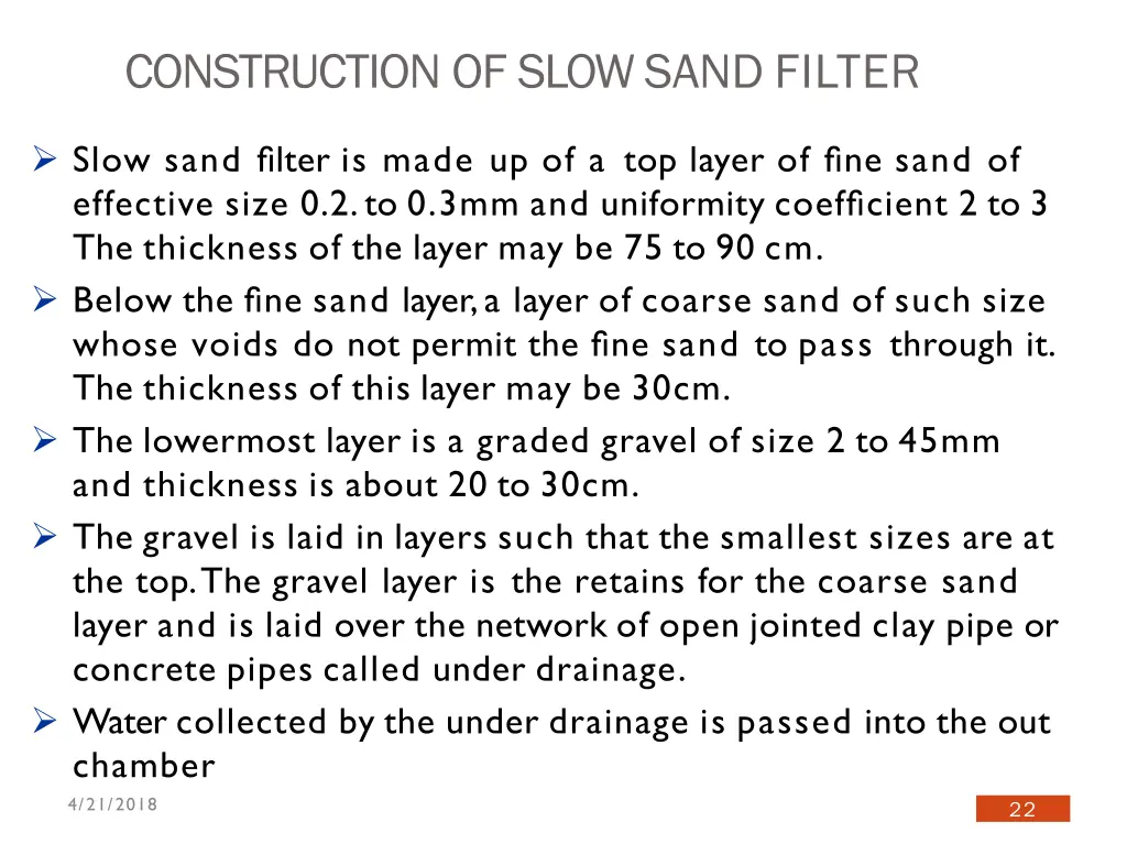 construction of slowsand filter