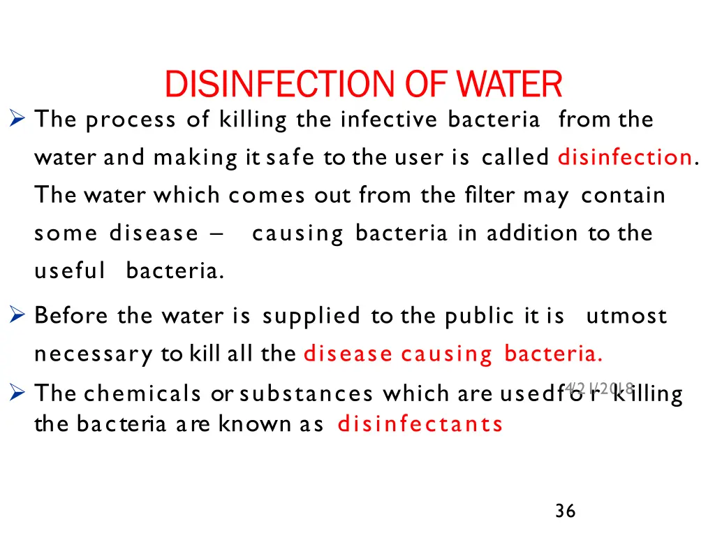 disinfectionof water the process of killing