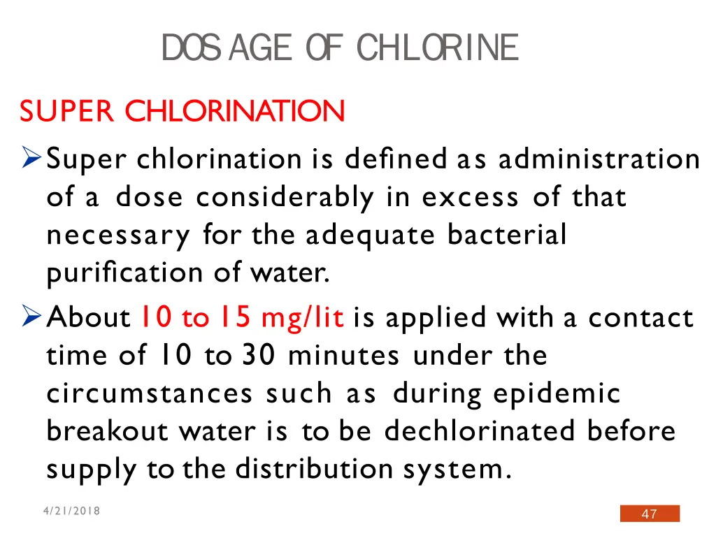 dosage of chlorine