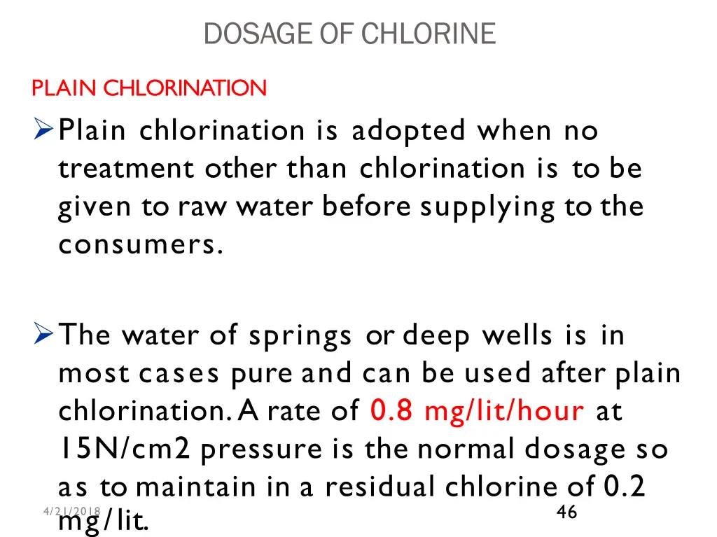 dosageof chlorine