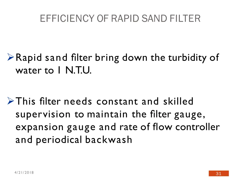 efficiency of rapid sand filter