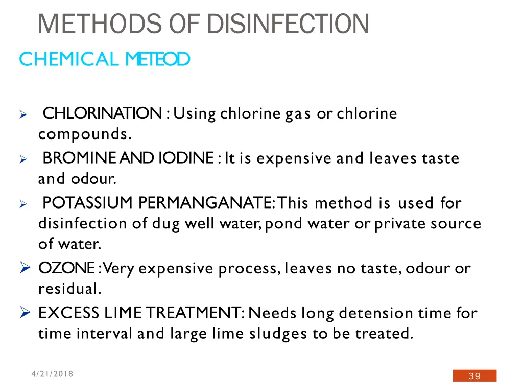 methodsof disinfection chemical meteod