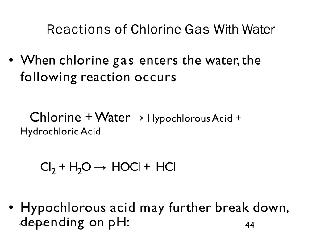 reactions of chlorine gas with water