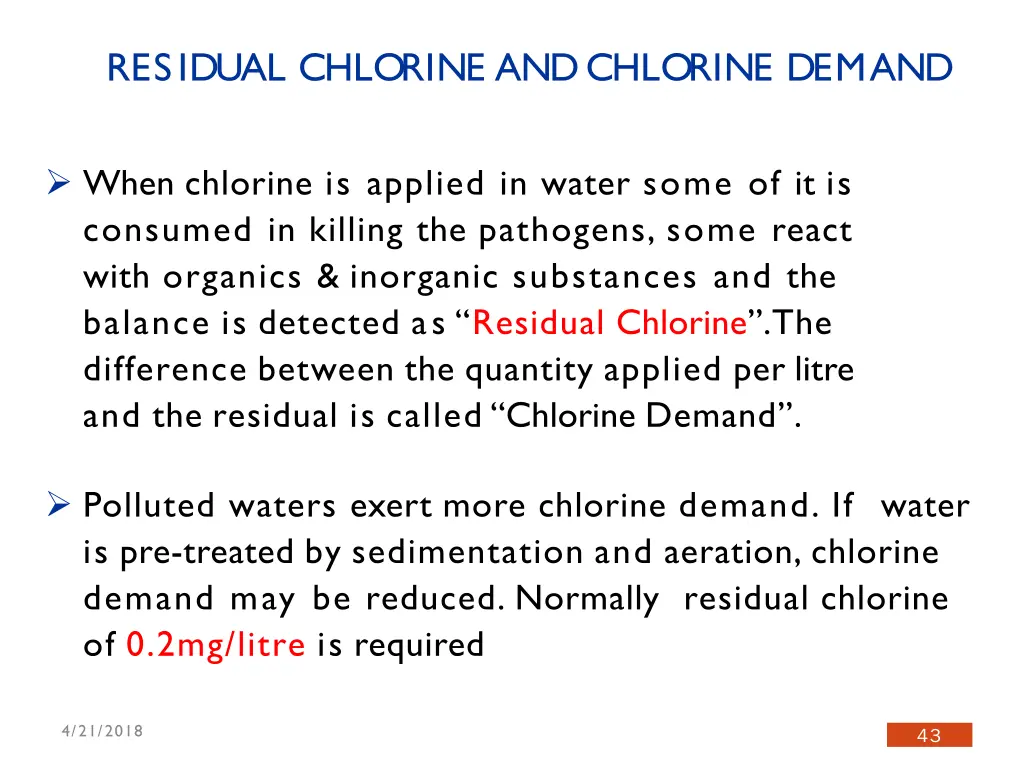 residual chlorine andchlorine demand