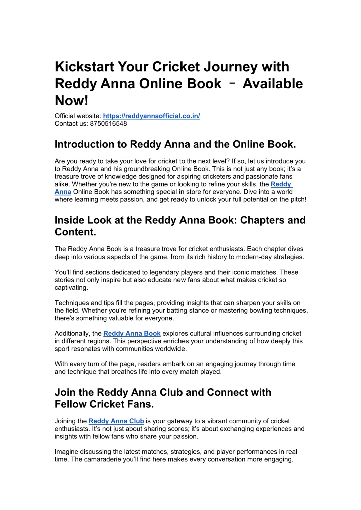 kickstart your cricket journey with reddy anna