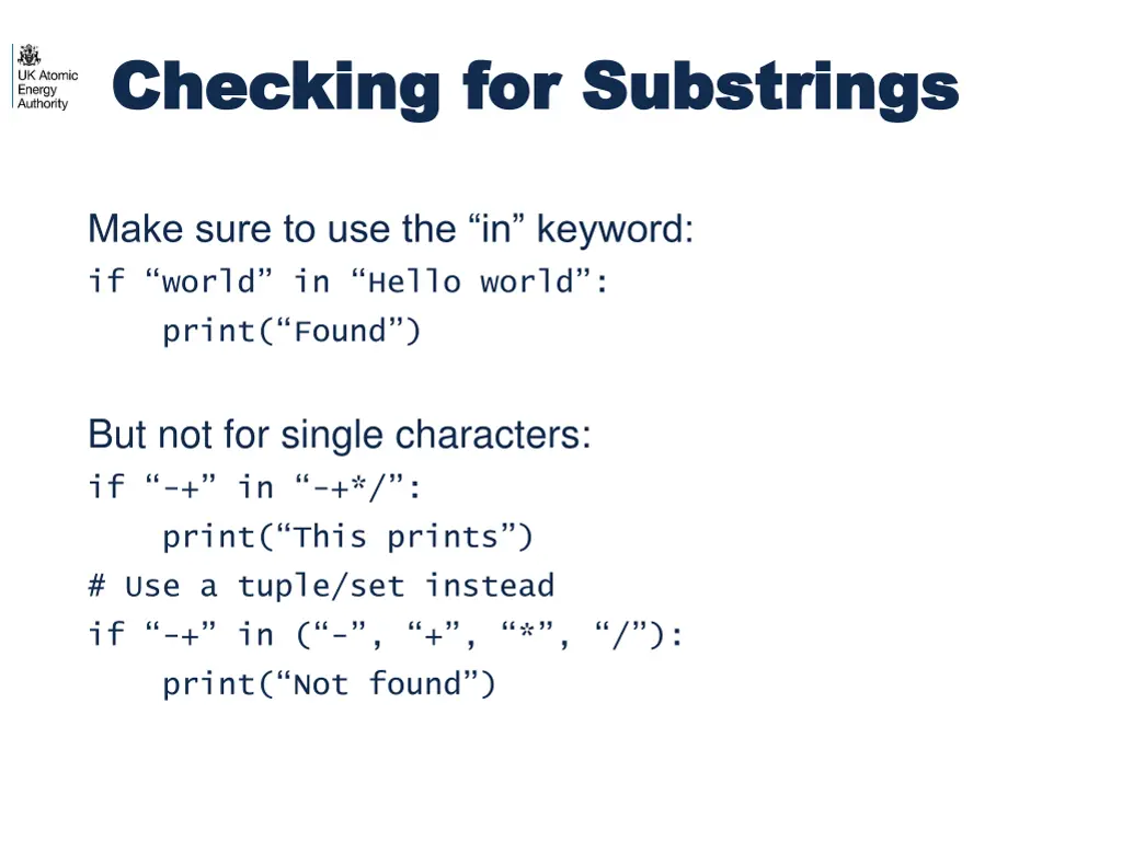 checking for substrings checking for substrings