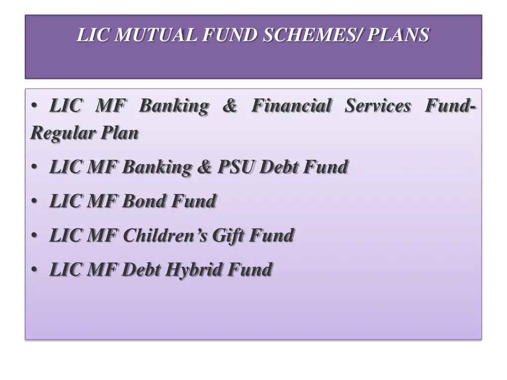 lic mutual fund schemes plans