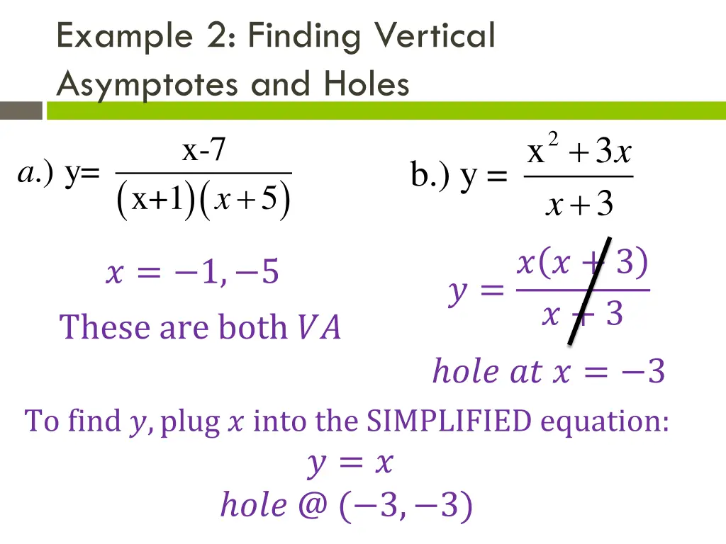 example 2 finding vertical asymptotes and holes