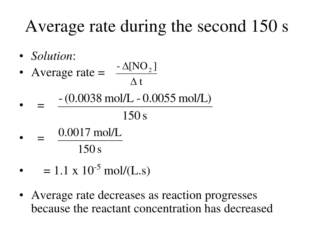 average rate during the second 150 s