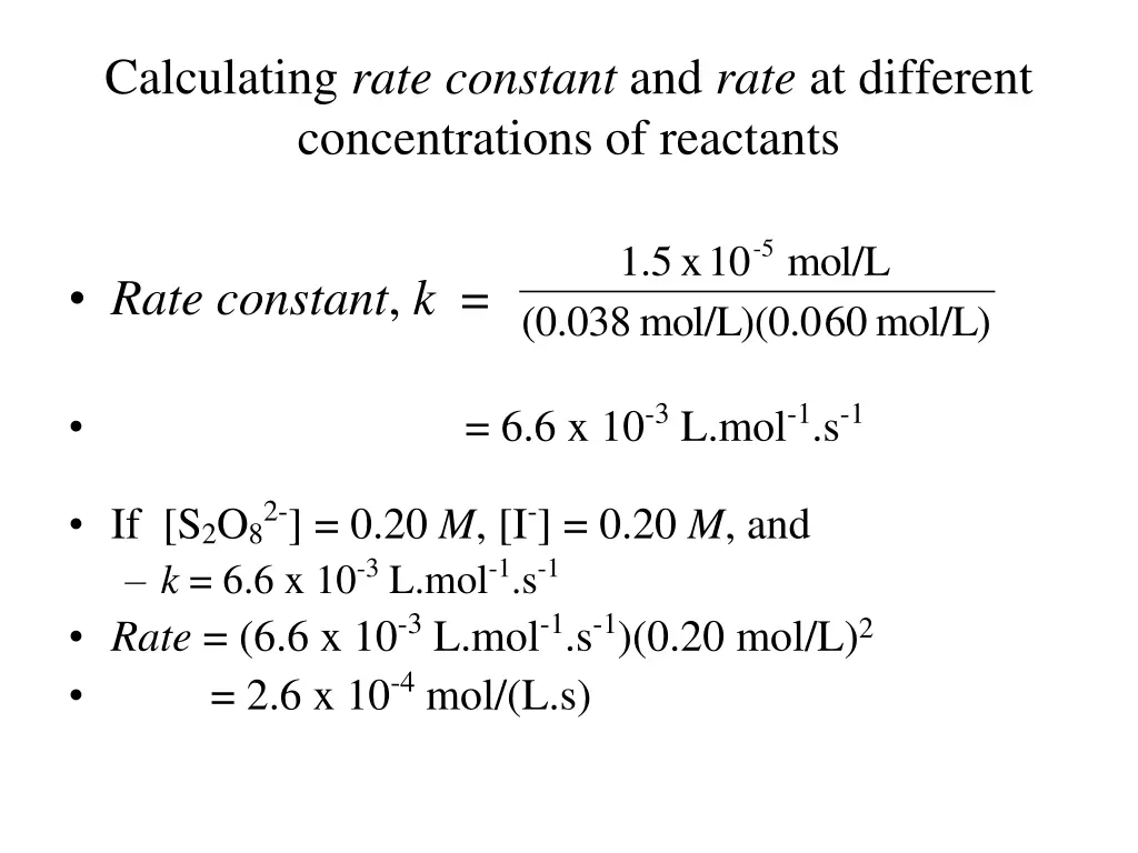 calculating rate constant and rate at different