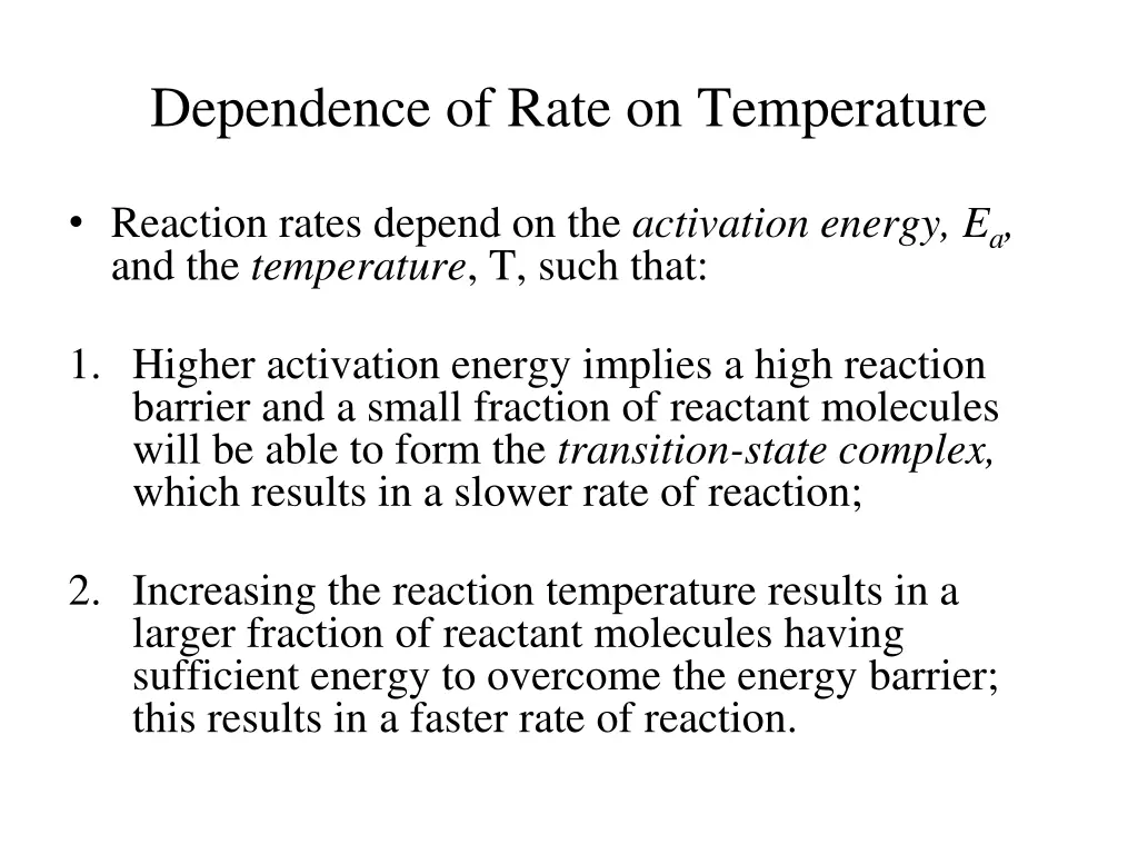 dependence of rate on temperature