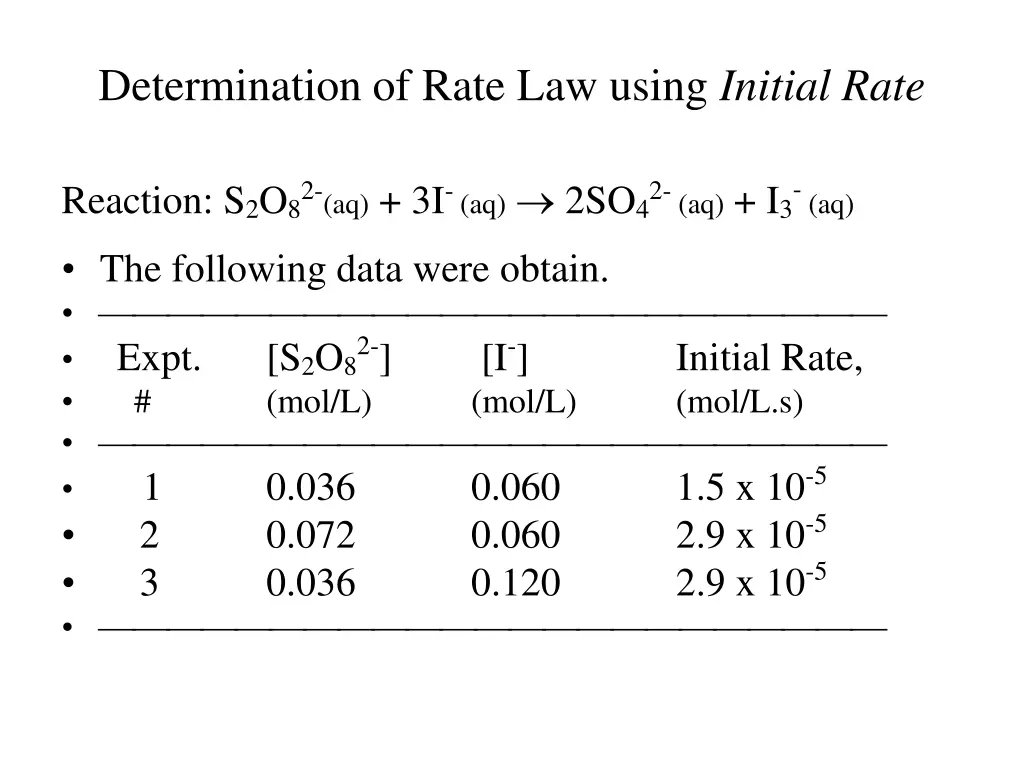 determination of rate law using initial rate 1