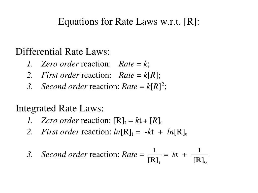 equations for rate laws w r t r