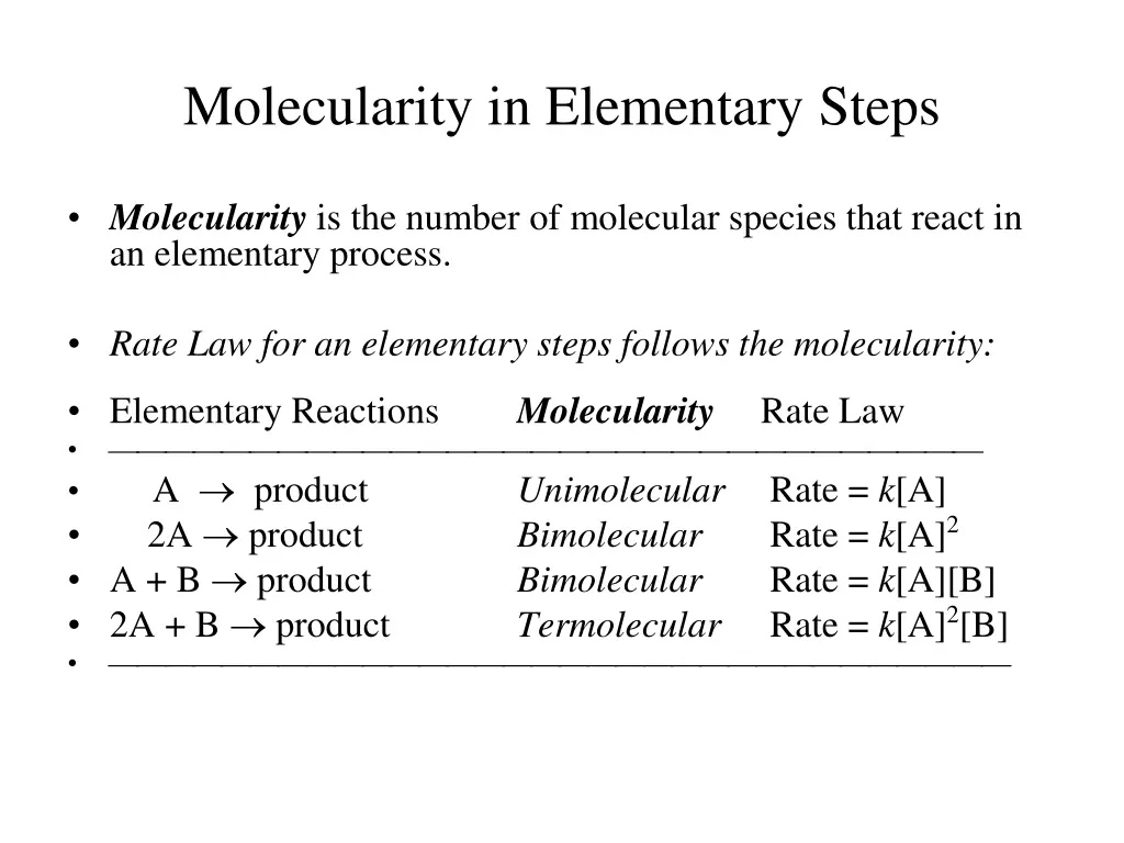 molecularity in elementary steps