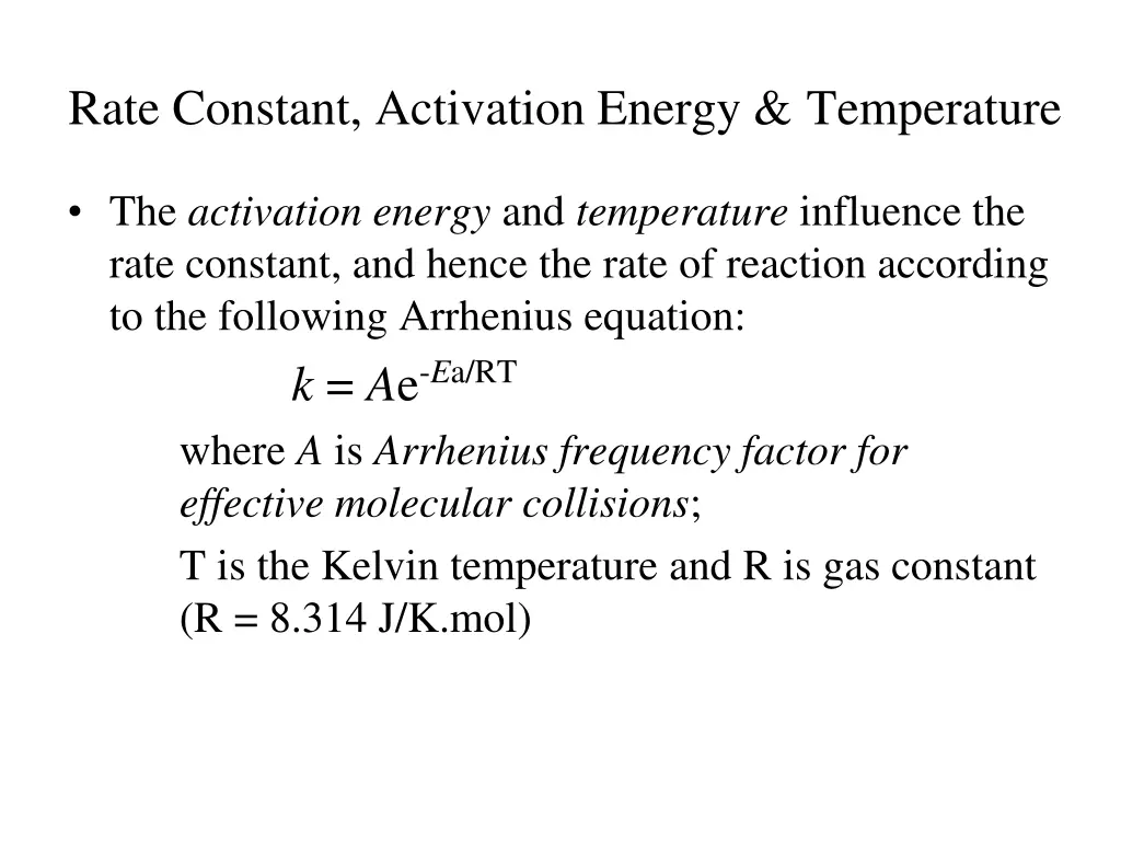 rate constant activation energy temperature