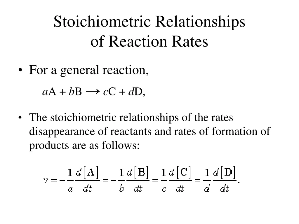 stoichiometric relationships of reaction rates