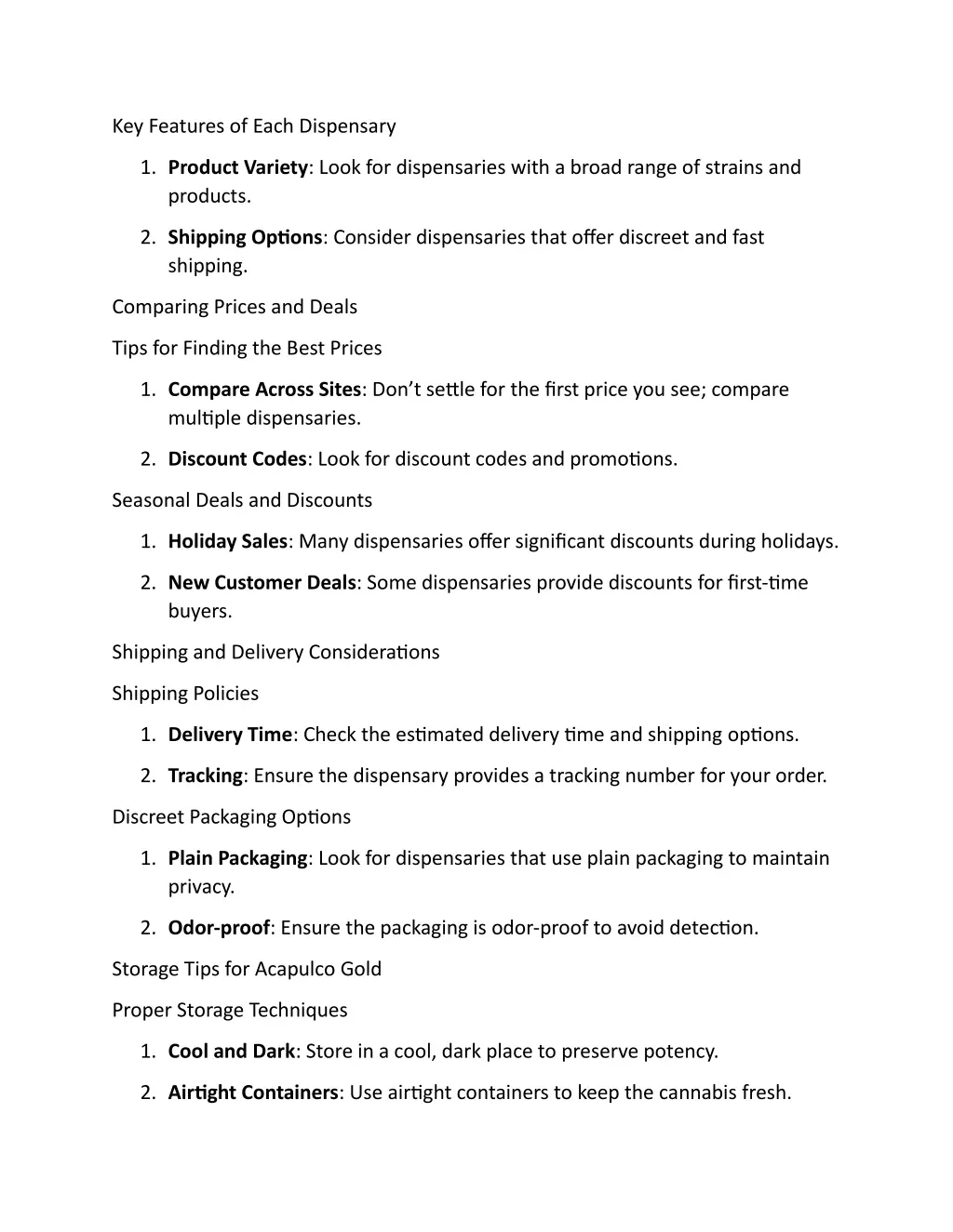 key features of each dispensary