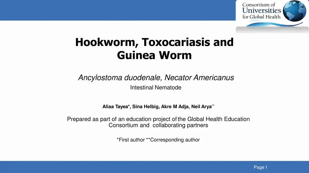 hookworm toxocariasis and guinea worm