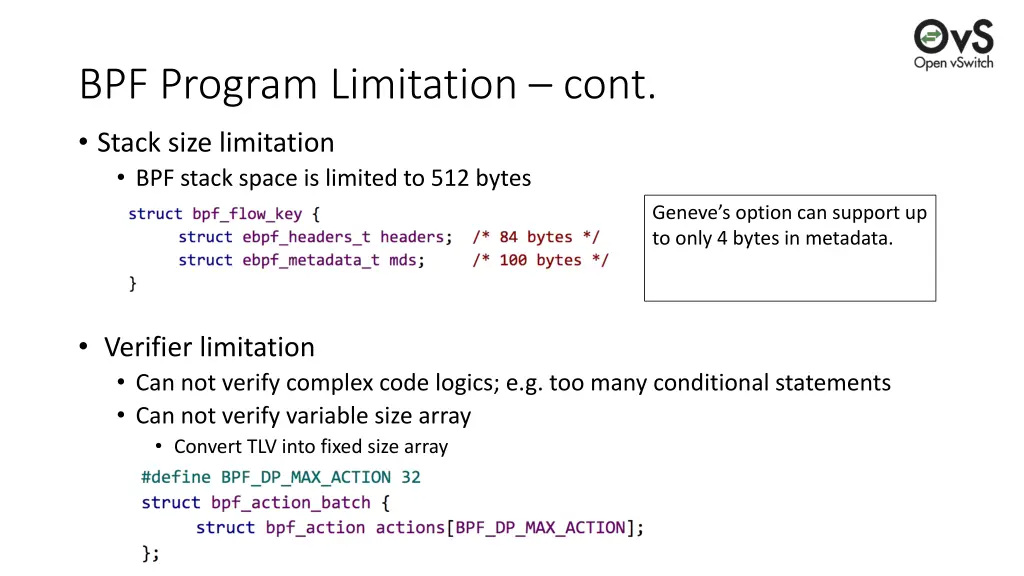 bpf program limitation cont stack size limitation