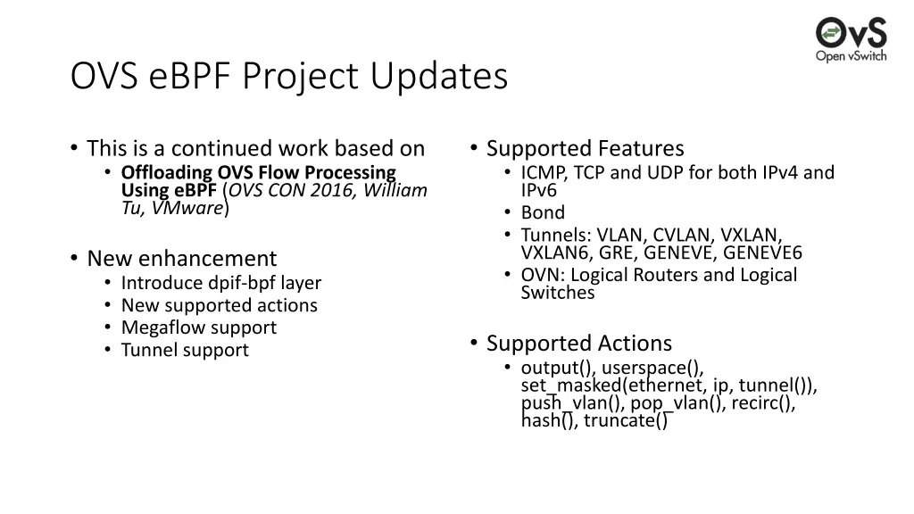 ovs ebpf project updates