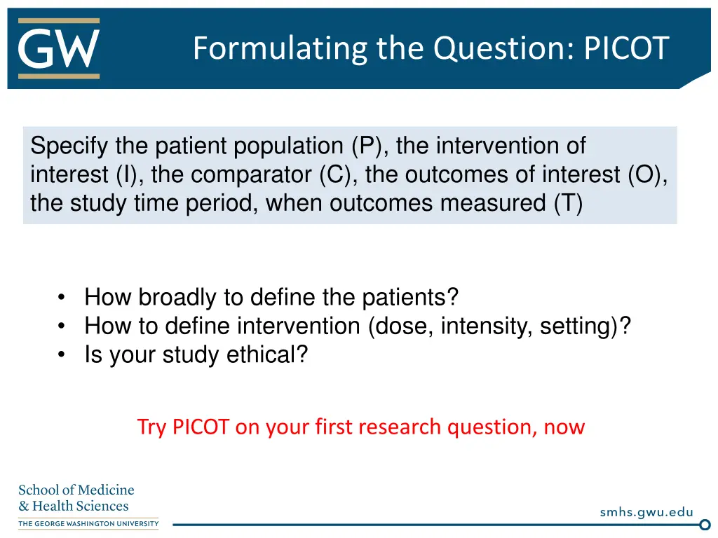 formulating the question picot