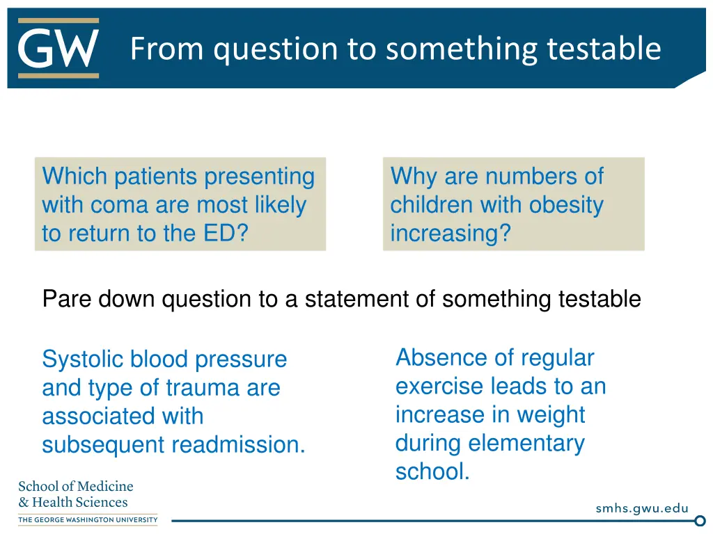 from question to something testable