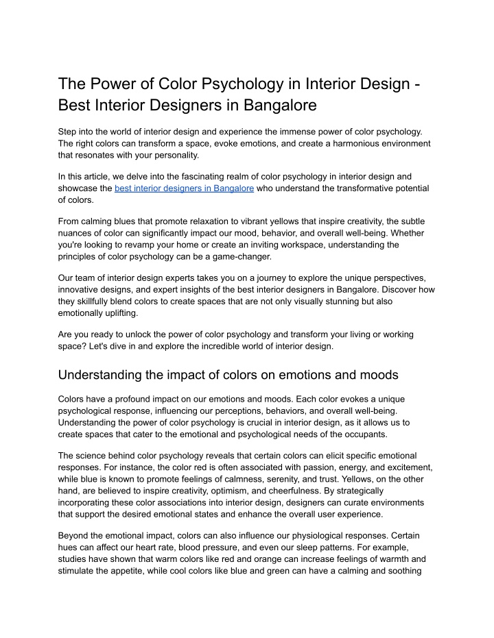 the power of color psychology in interior design