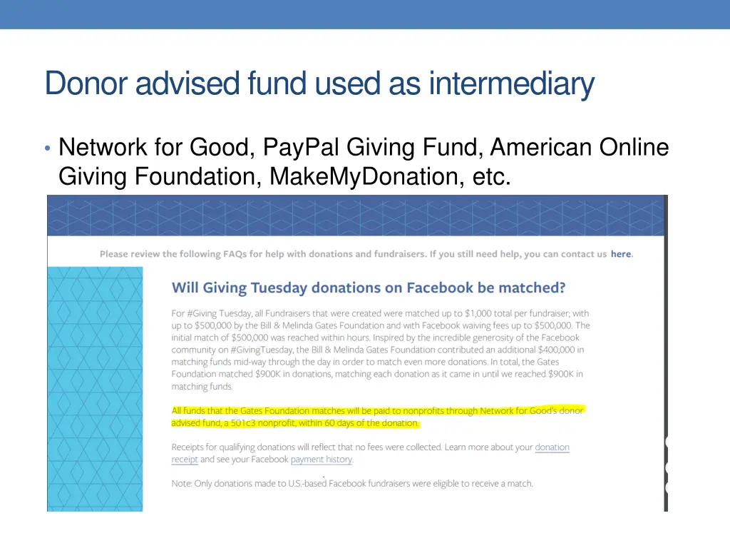 donor advised fund used as intermediary