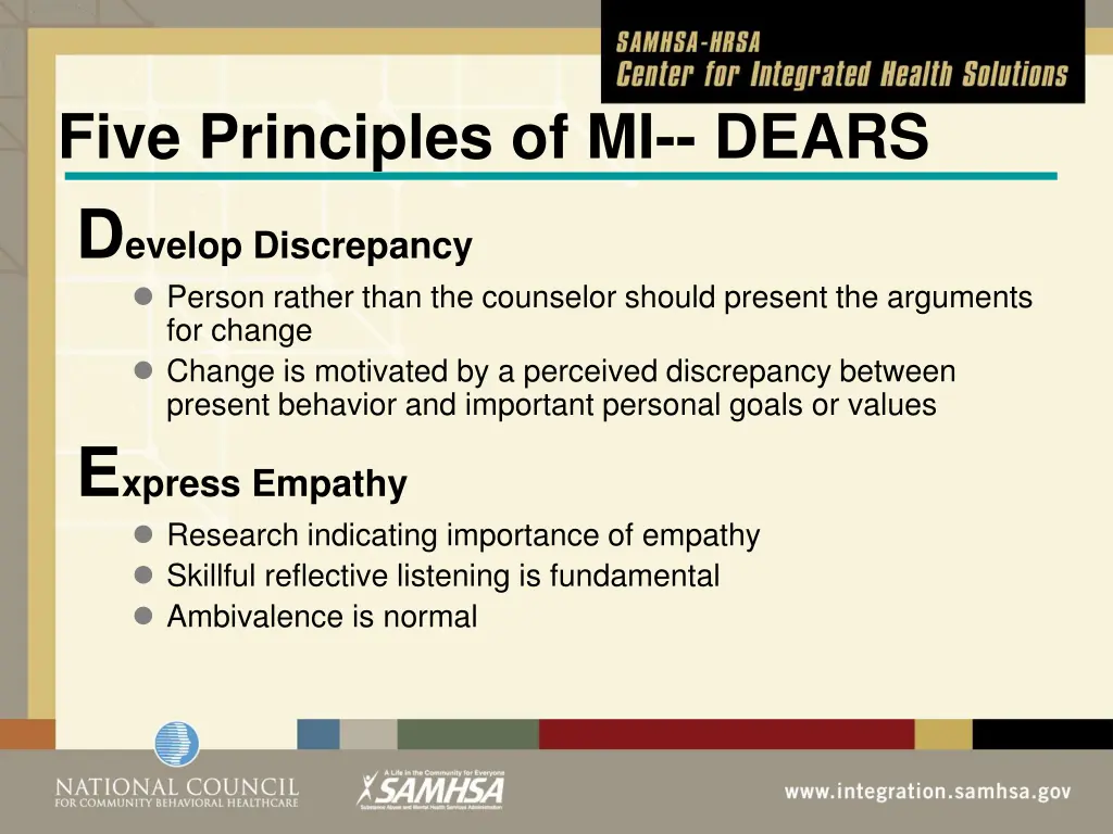 five principles of mi dears d evelop discrepancy