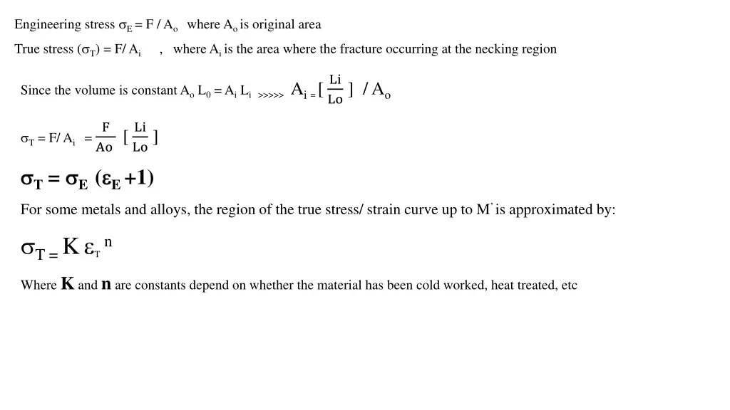 engineering stress e f a o where a o is original