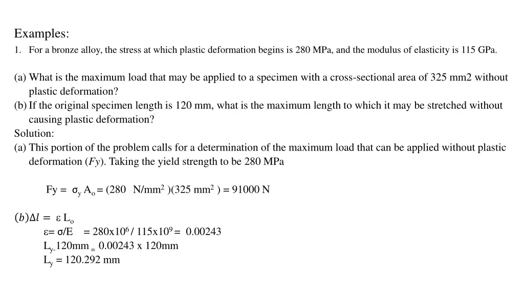 examples 1 for a bronze alloy the stress at which