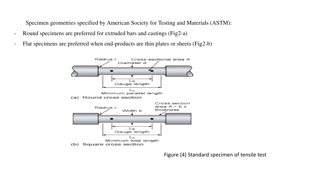 specimen geometries specified by american society