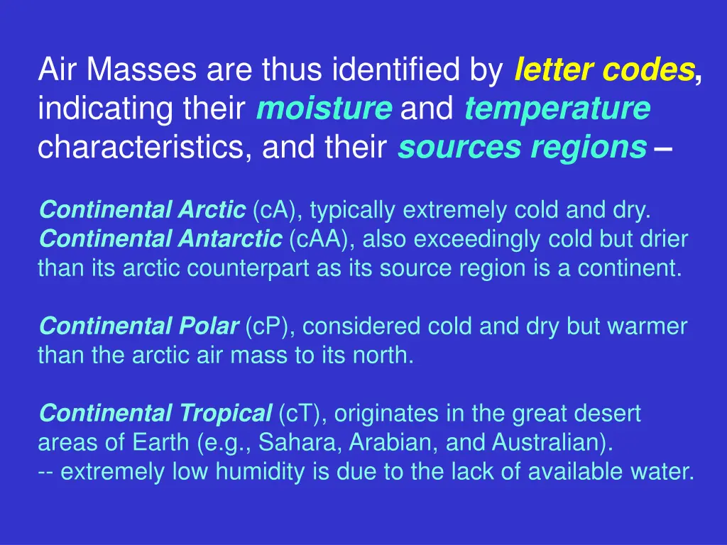 air masses are thus identified by letter codes