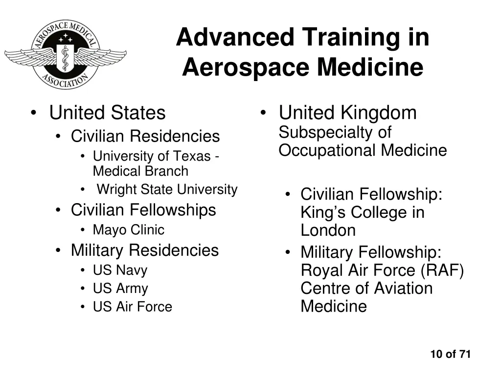 advanced training in aerospace medicine