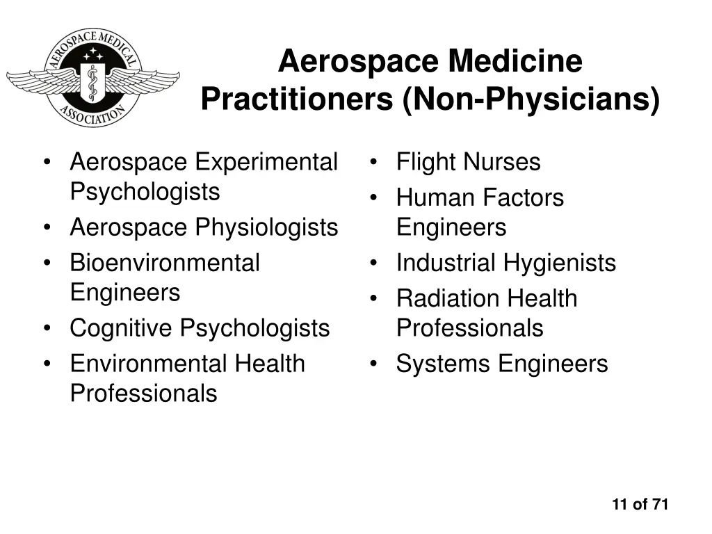 aerospace medicine practitioners non physicians