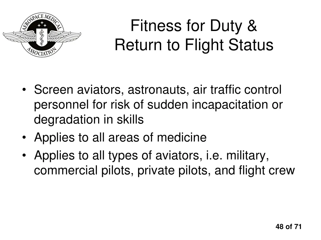 fitness for duty return to flight status