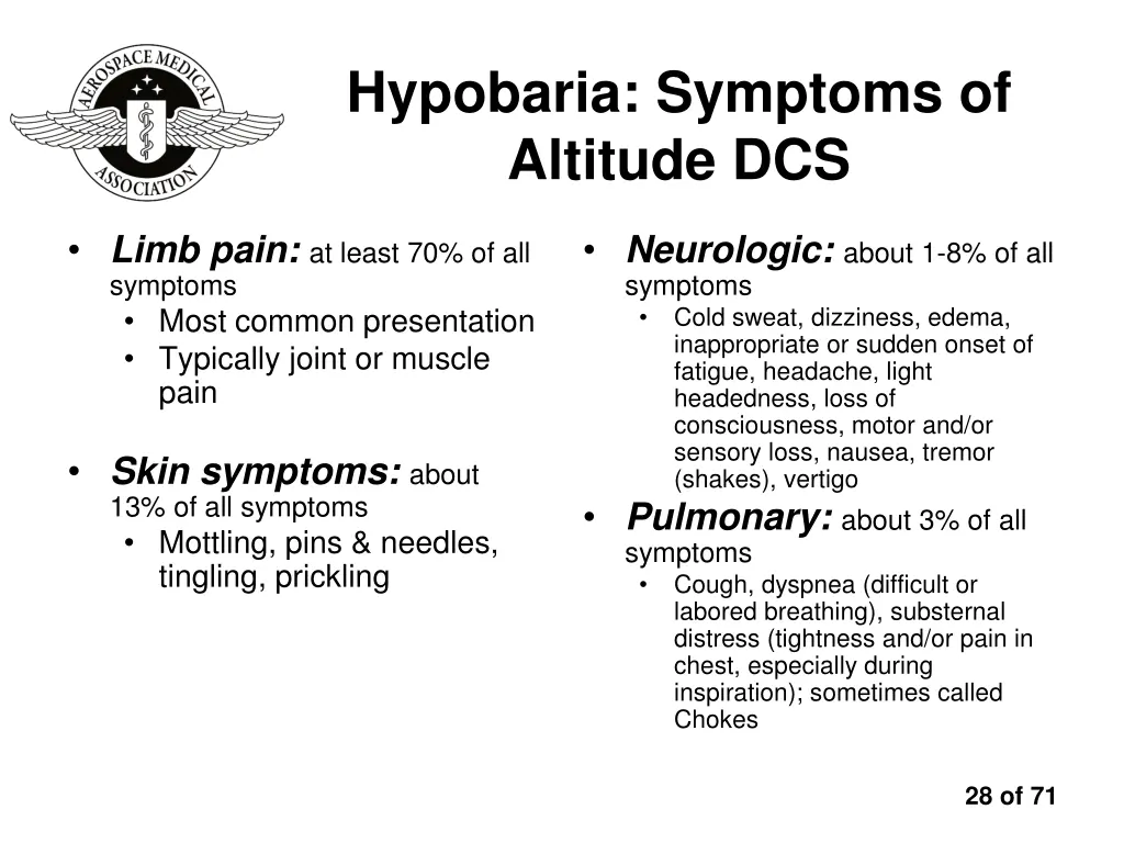 hypobaria symptoms of altitude dcs