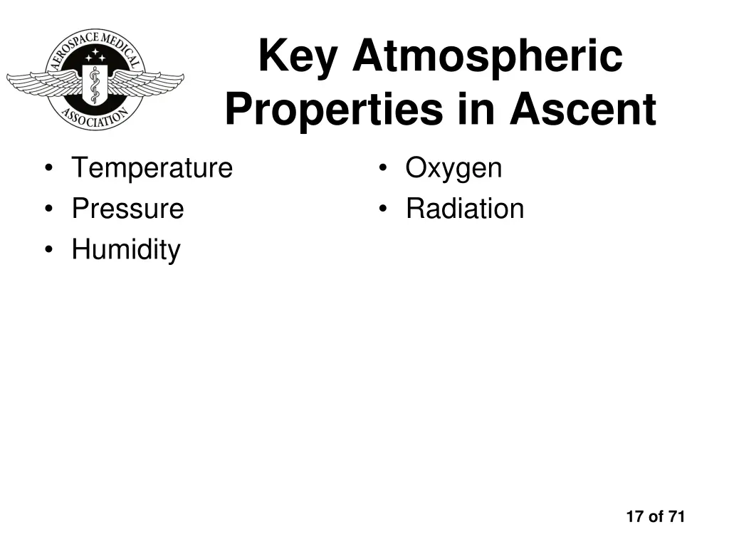 key atmospheric properties in ascent