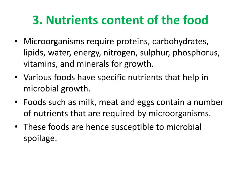 3 nutrients content of the food