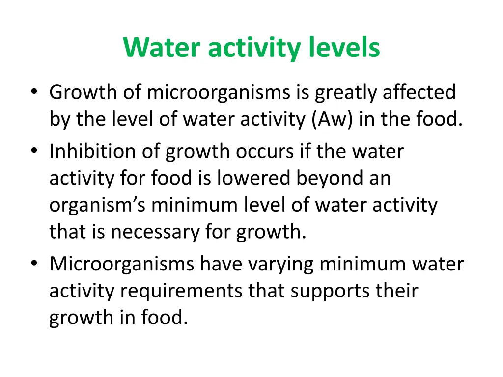 water activity levels