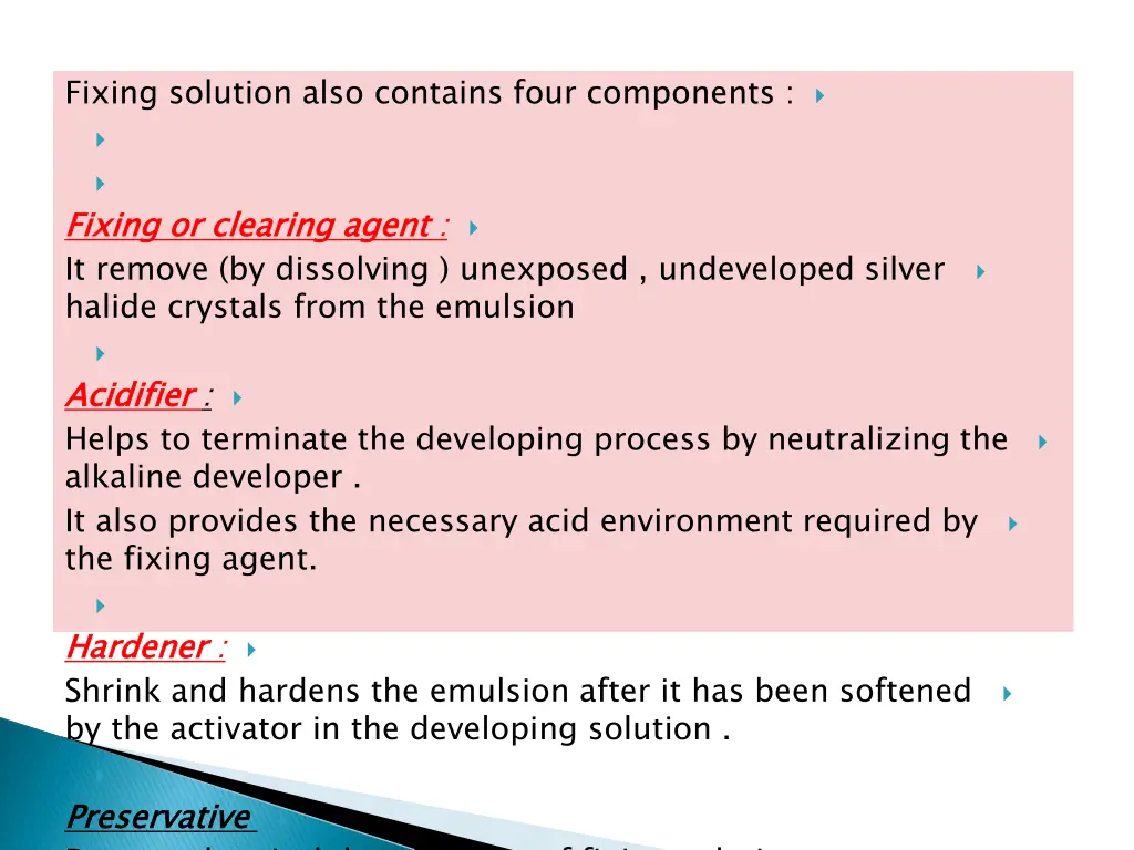 fixing solution also contains four components