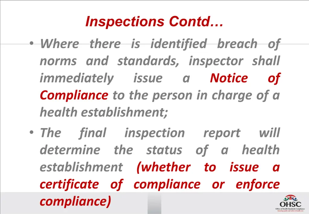 inspections contd where there is identified