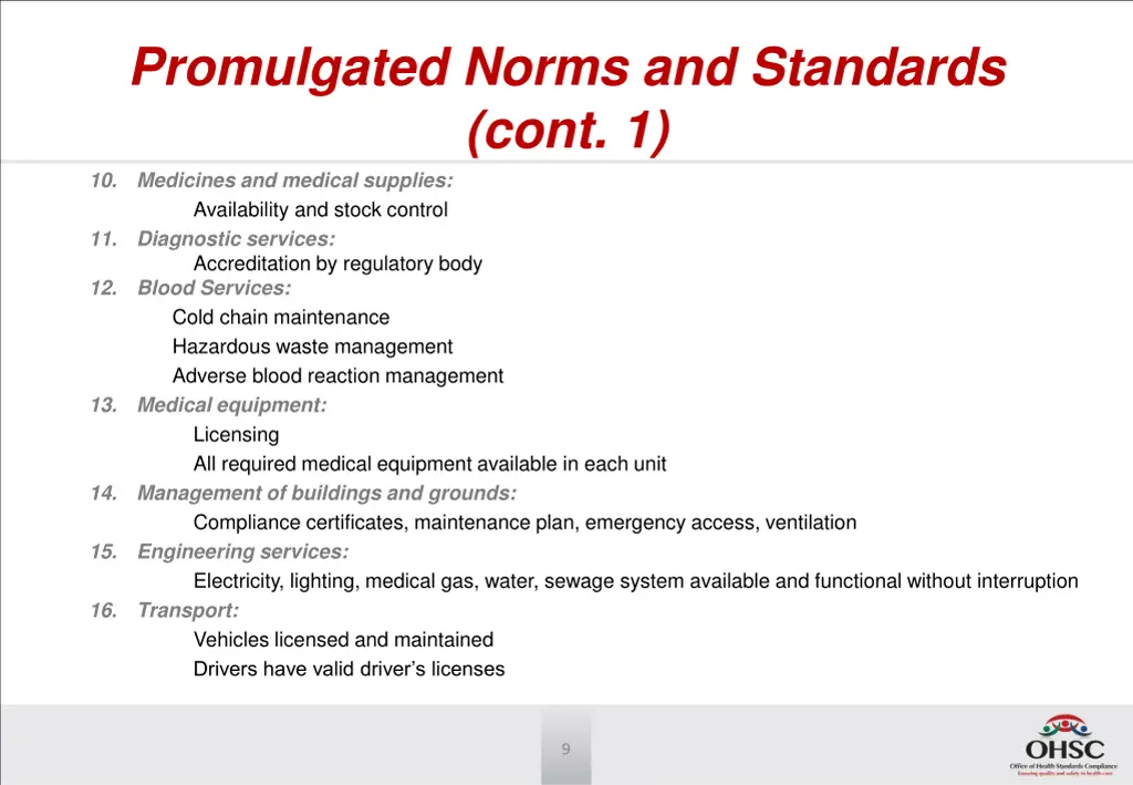 promulgated norms and standards cont 1 medicines