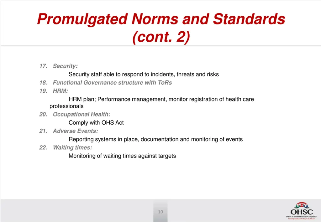 promulgated norms and standards cont 2