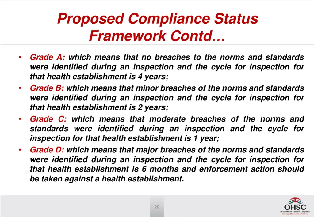 proposed compliance status framework contd